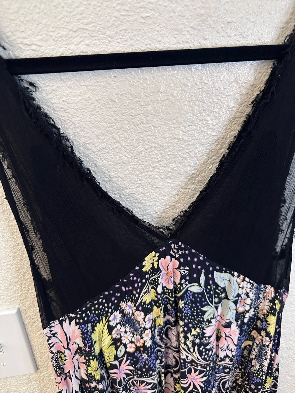 Free People x Intimately Black Floral Slip Dress with Pink Accents - Picture 7 of 16